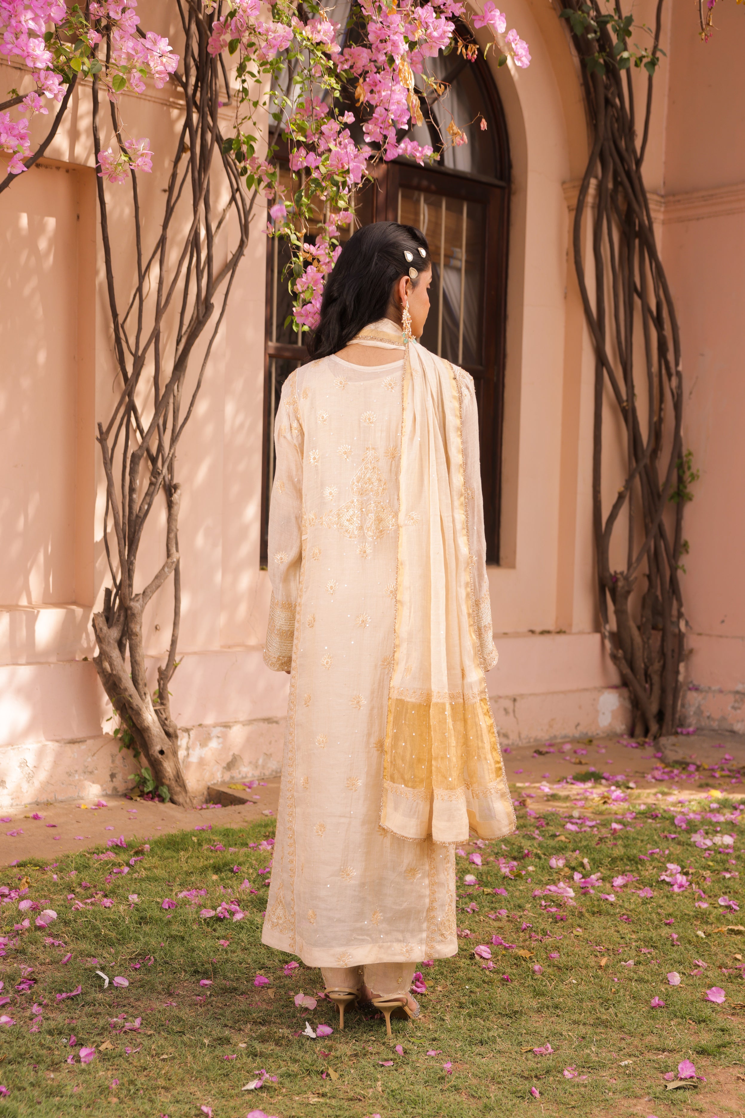 Dyeable Gold Tissue Chikankari Anarkali and Dupatta - Pleats PleaseChikankari
