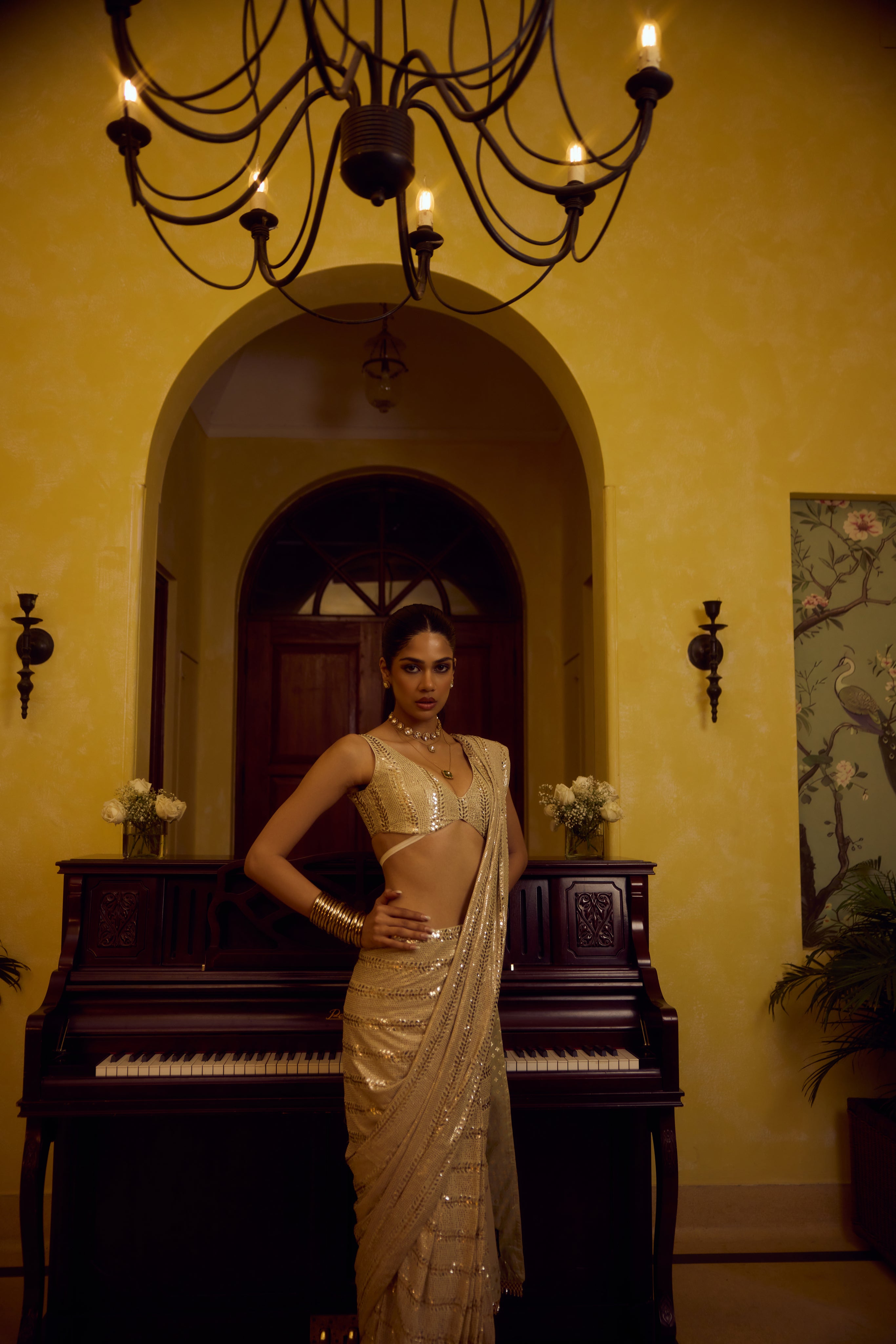 Celestial Shimmer: Pure & Premium Georgette Mukaish Saree