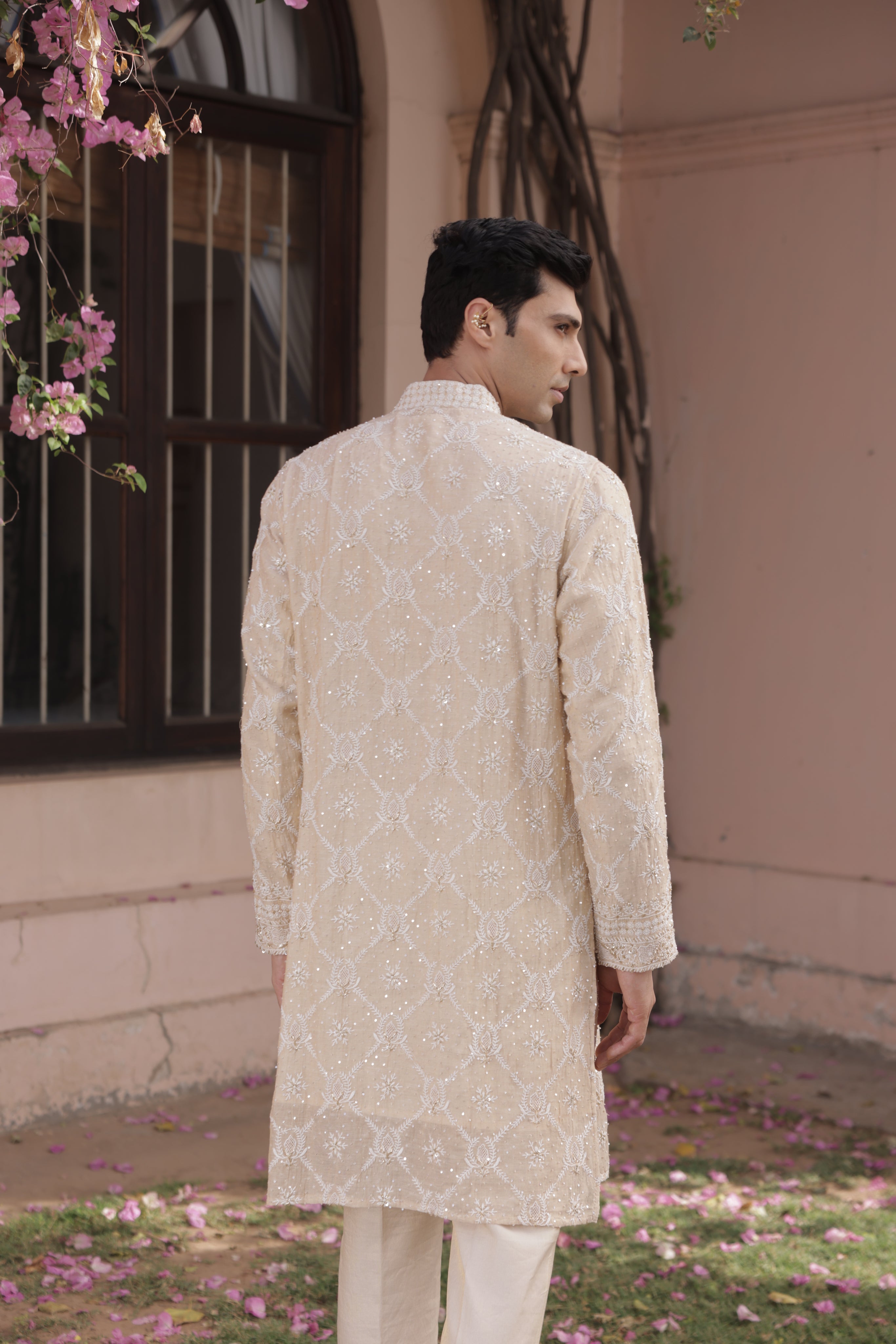 Dyeable Gold Tissue Chikankari Men's Kurta