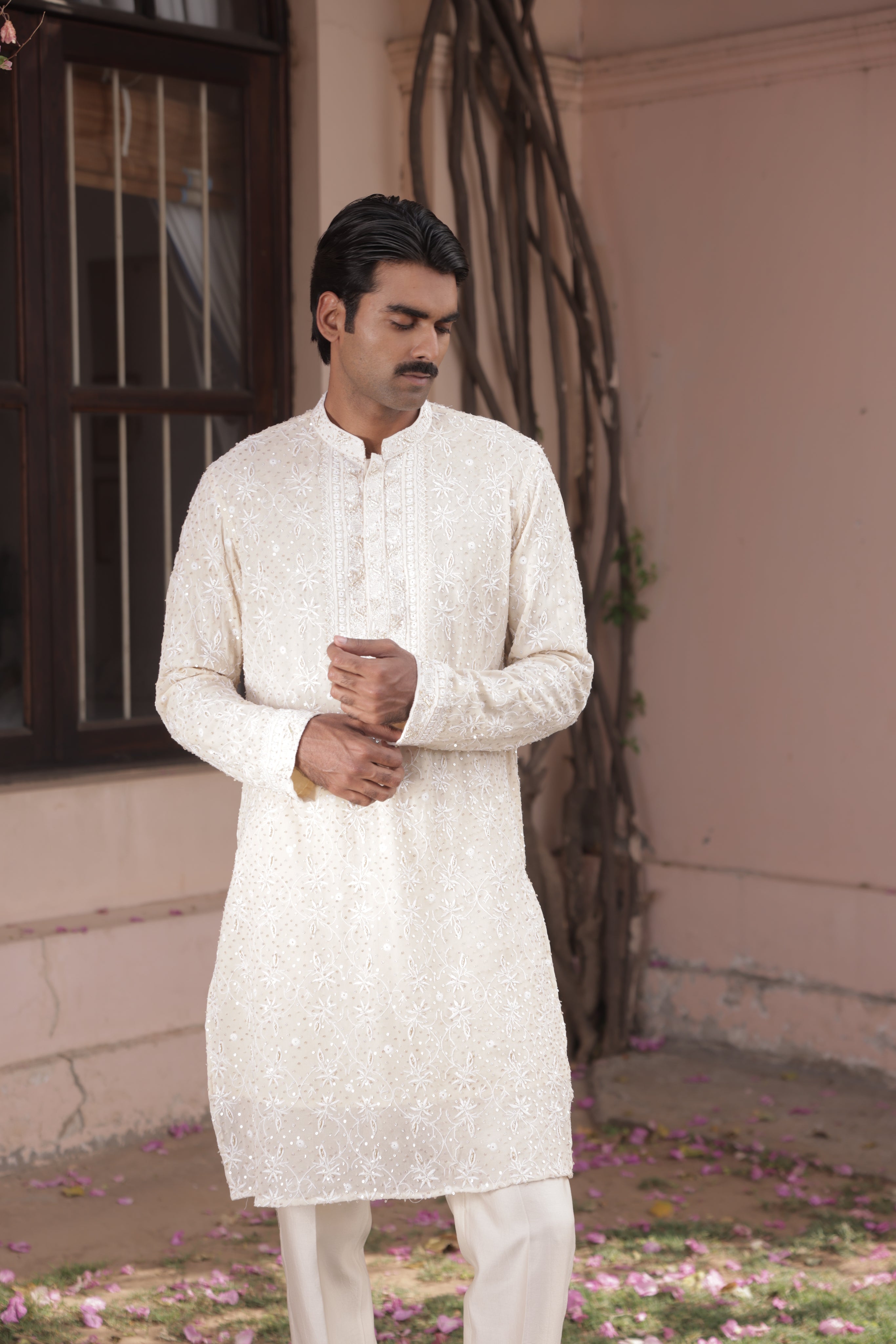 Ivory Pure & Premium Georgette Men's Chikankari Kurta