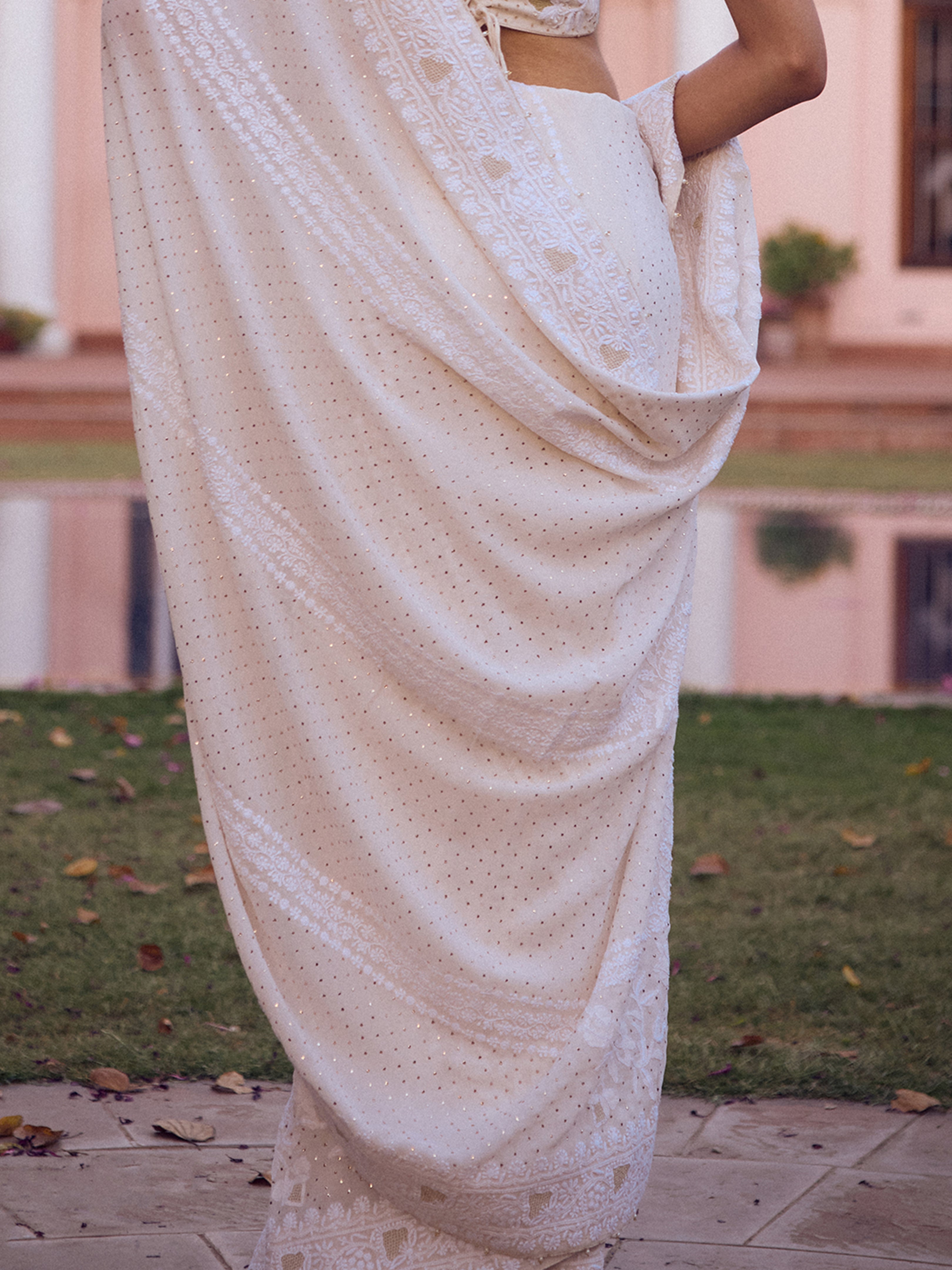 Dyeable White Pure & Premium Chikankari & Mukaish Saree & Blouse