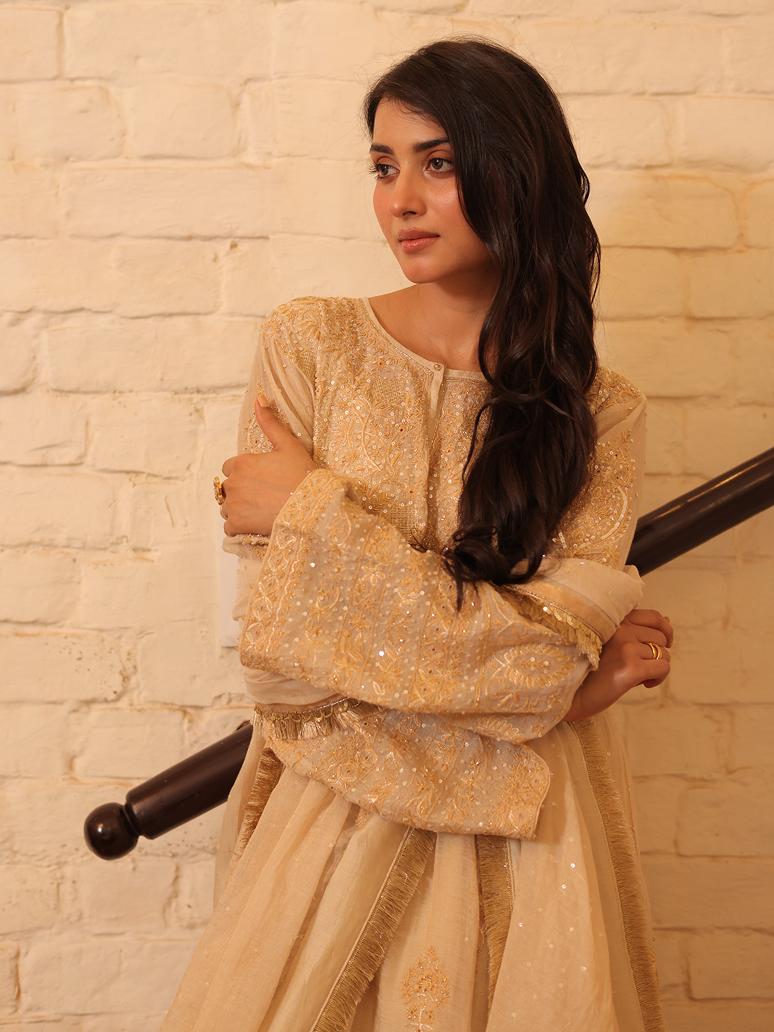 Handcrafted Dyeable Pure & Premium Gold Tissue Chikanakri Choga Kurta Set