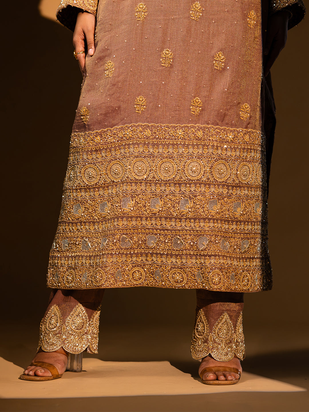 Garnet Pure & Premium Tissue Chikankari Kurta Set