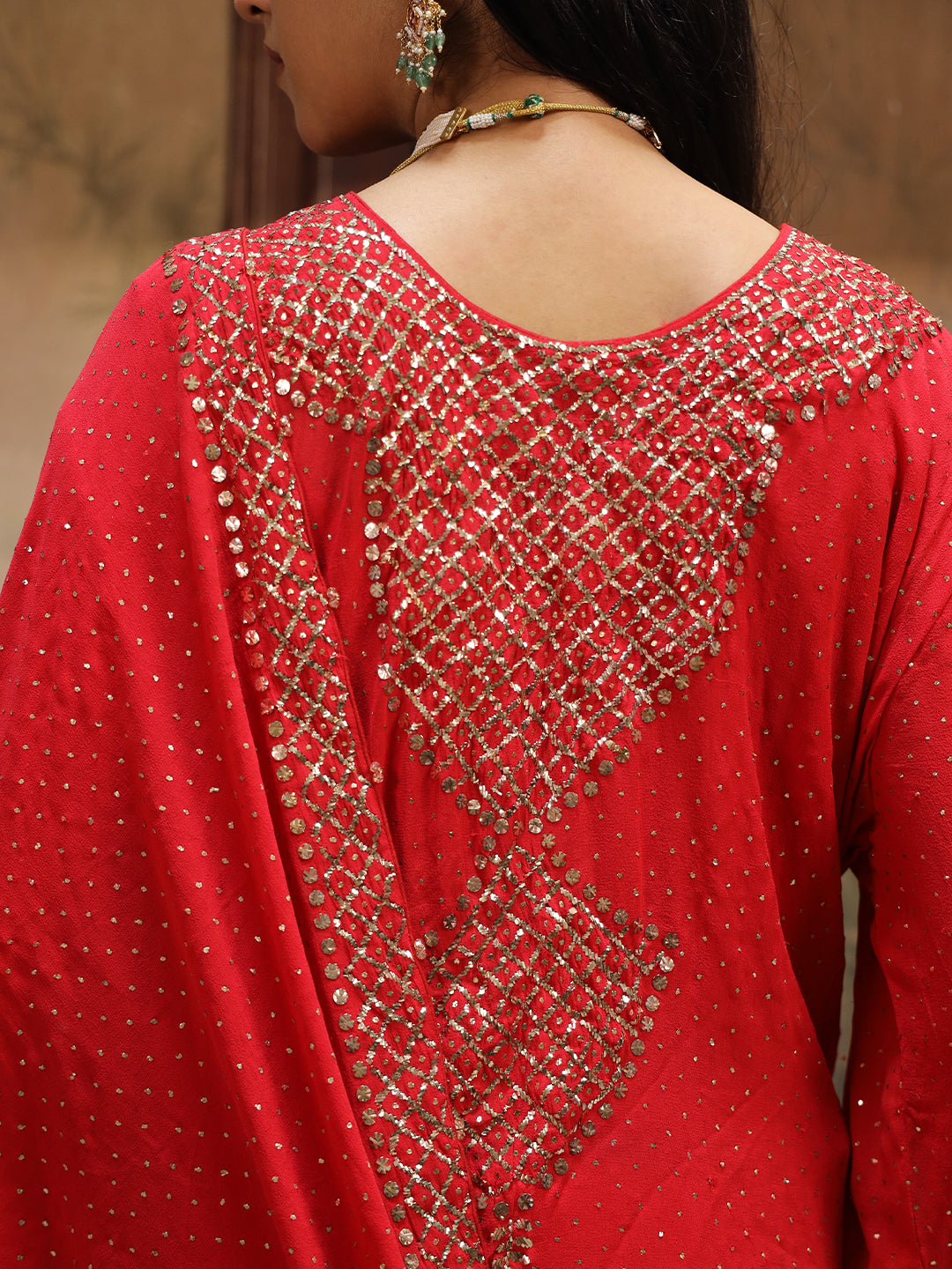 Red Pure & Premium Chiffon Mukaish Kurta Set