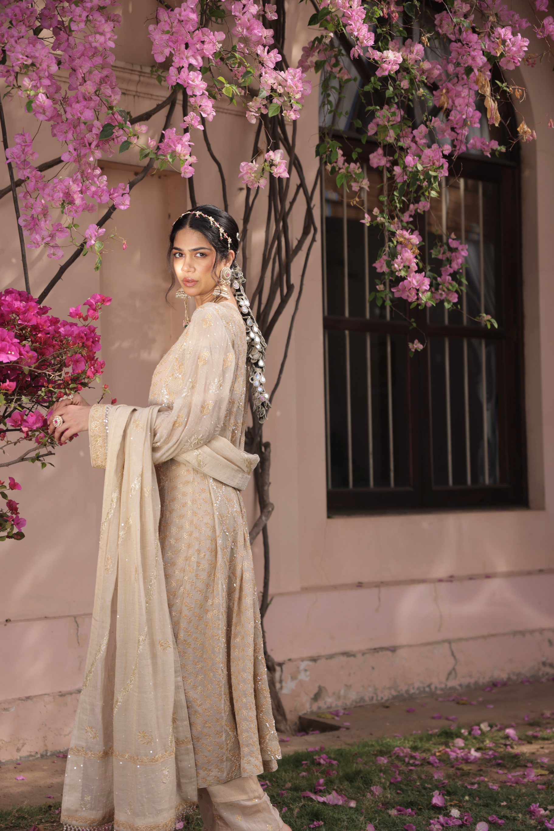 Dyeable Gold Tissue Chikankari Anarkali and Dupatta
