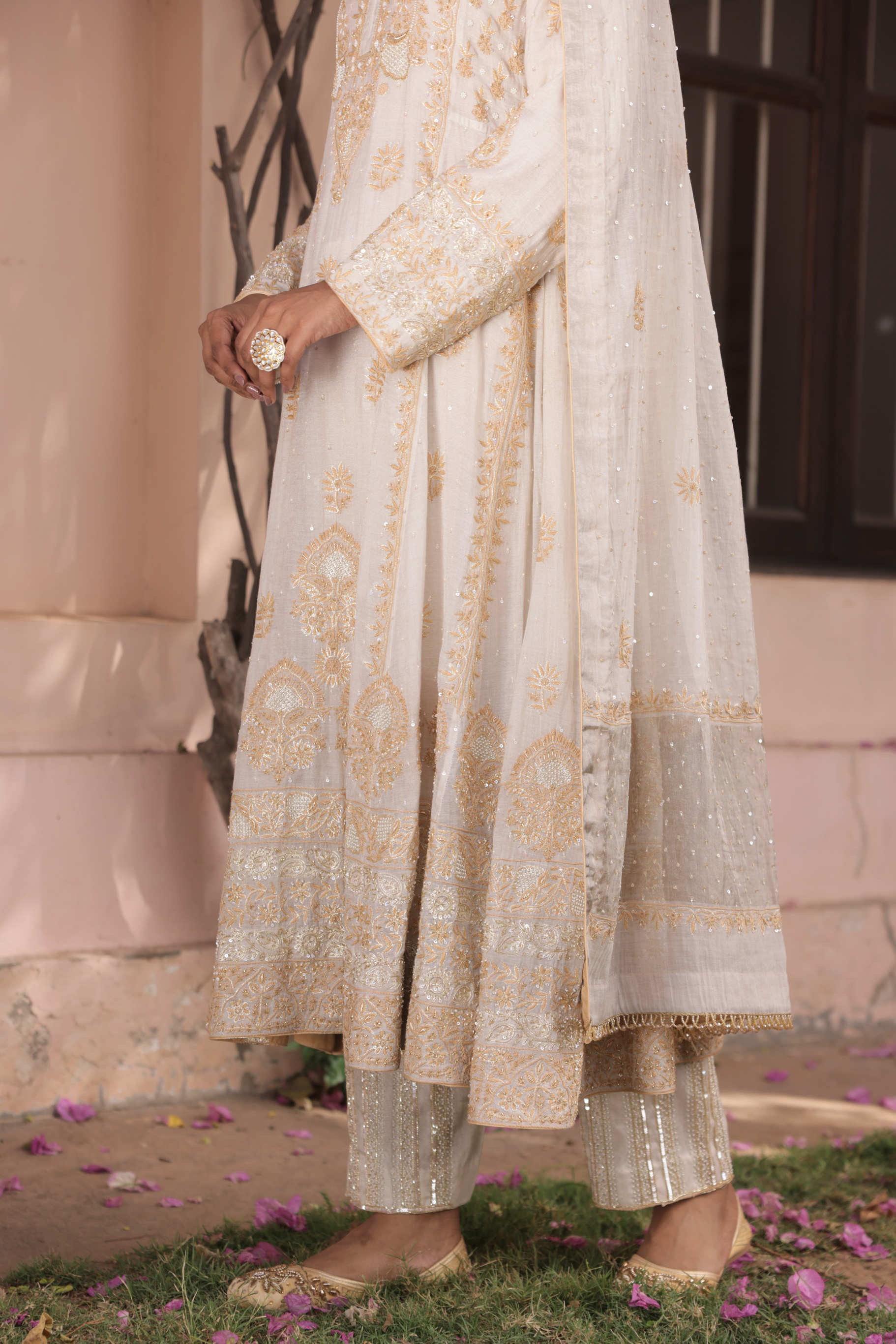Dyeable Silver Tissue Chikankari Anarkali & Dupatta