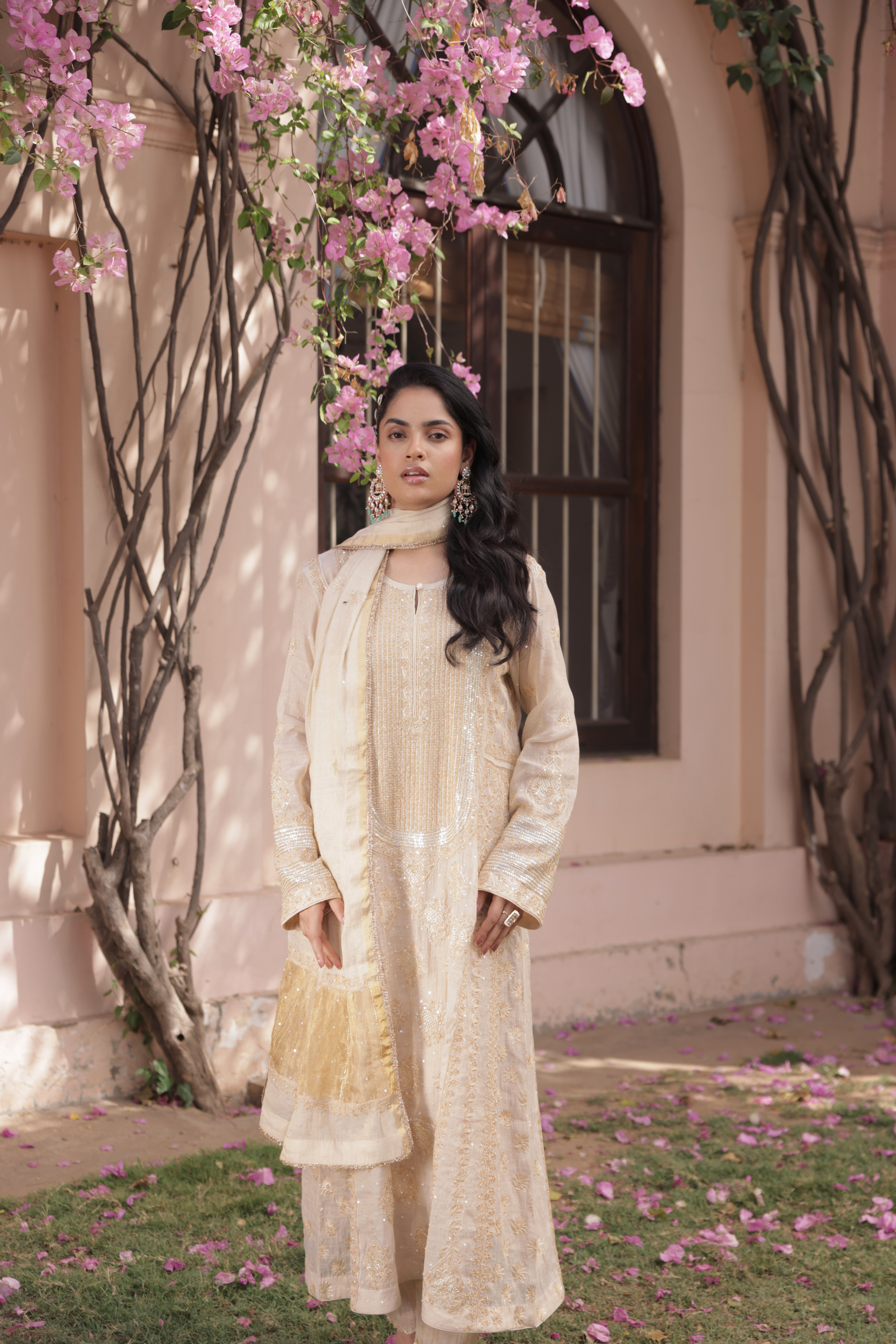 Dyeable Gold Tissue Chikankari Anarkali and Dupatta
