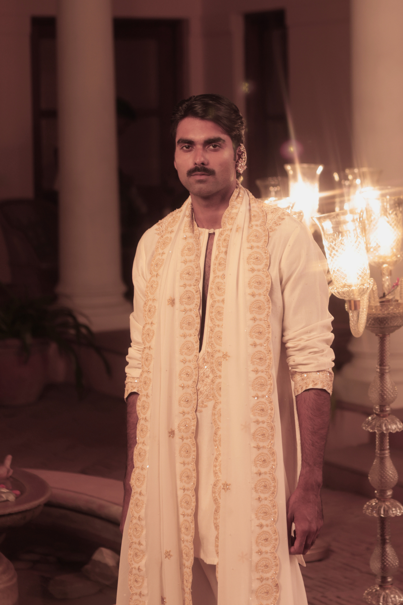 Ivory Chanderi Men's Chikankari Kurta Set and stole
