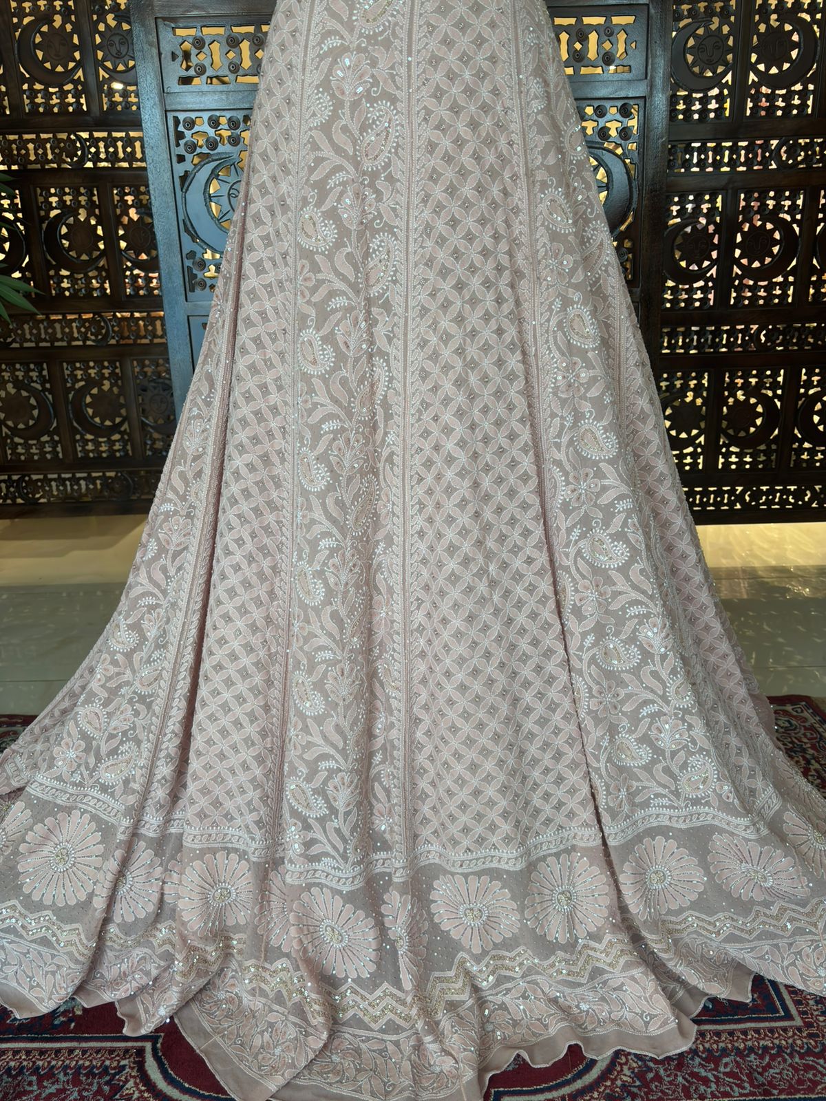 Dusty Rose Pure & Premium Georgette Lehenga Set - Pleats PleaseChikankari