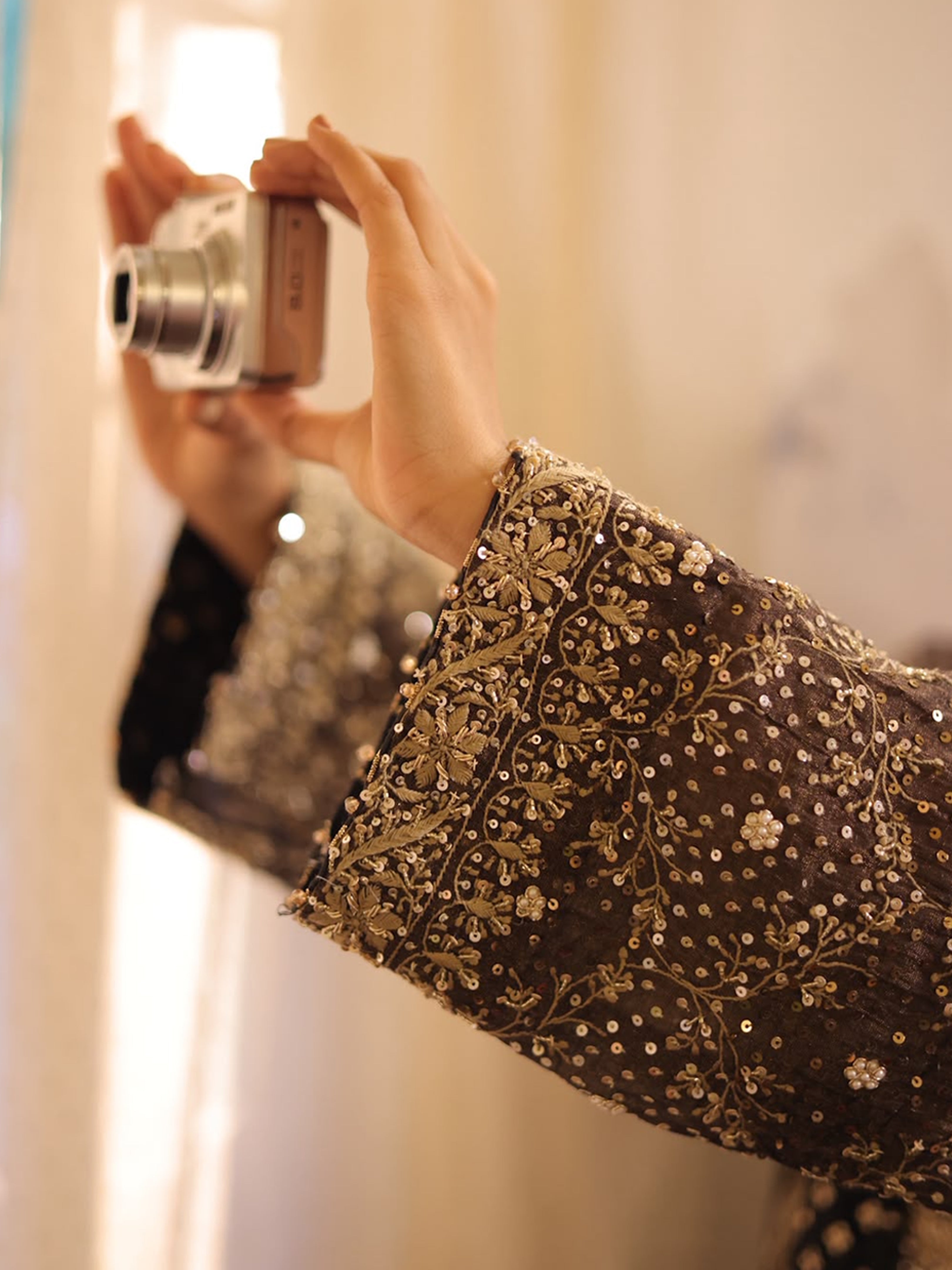 Handcrafted Pure & Premium Coco Brown Tissue Chikankari Kurta Set