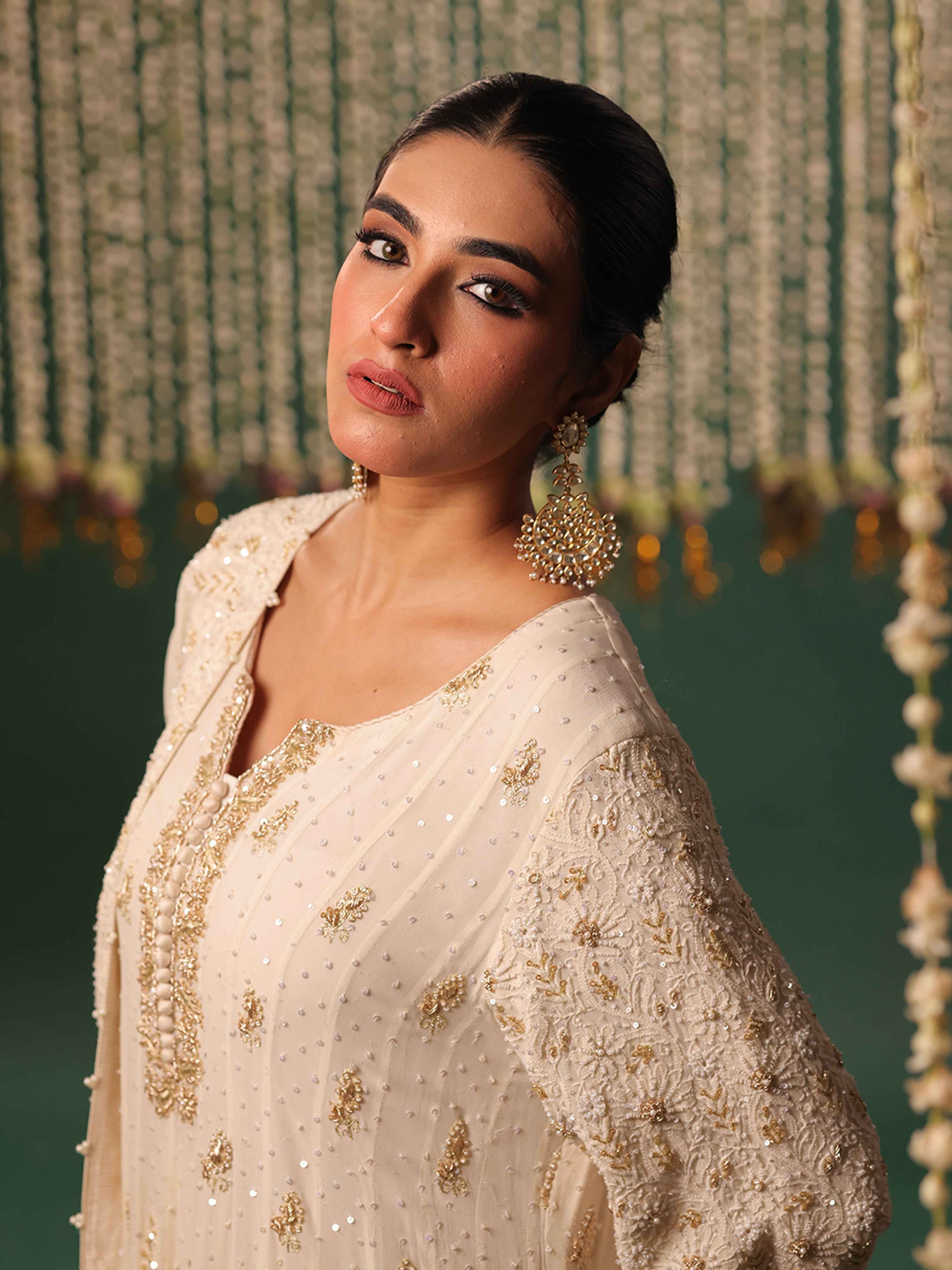 Ivory Pure Georgette Chikankari Anarkali and Dupatta