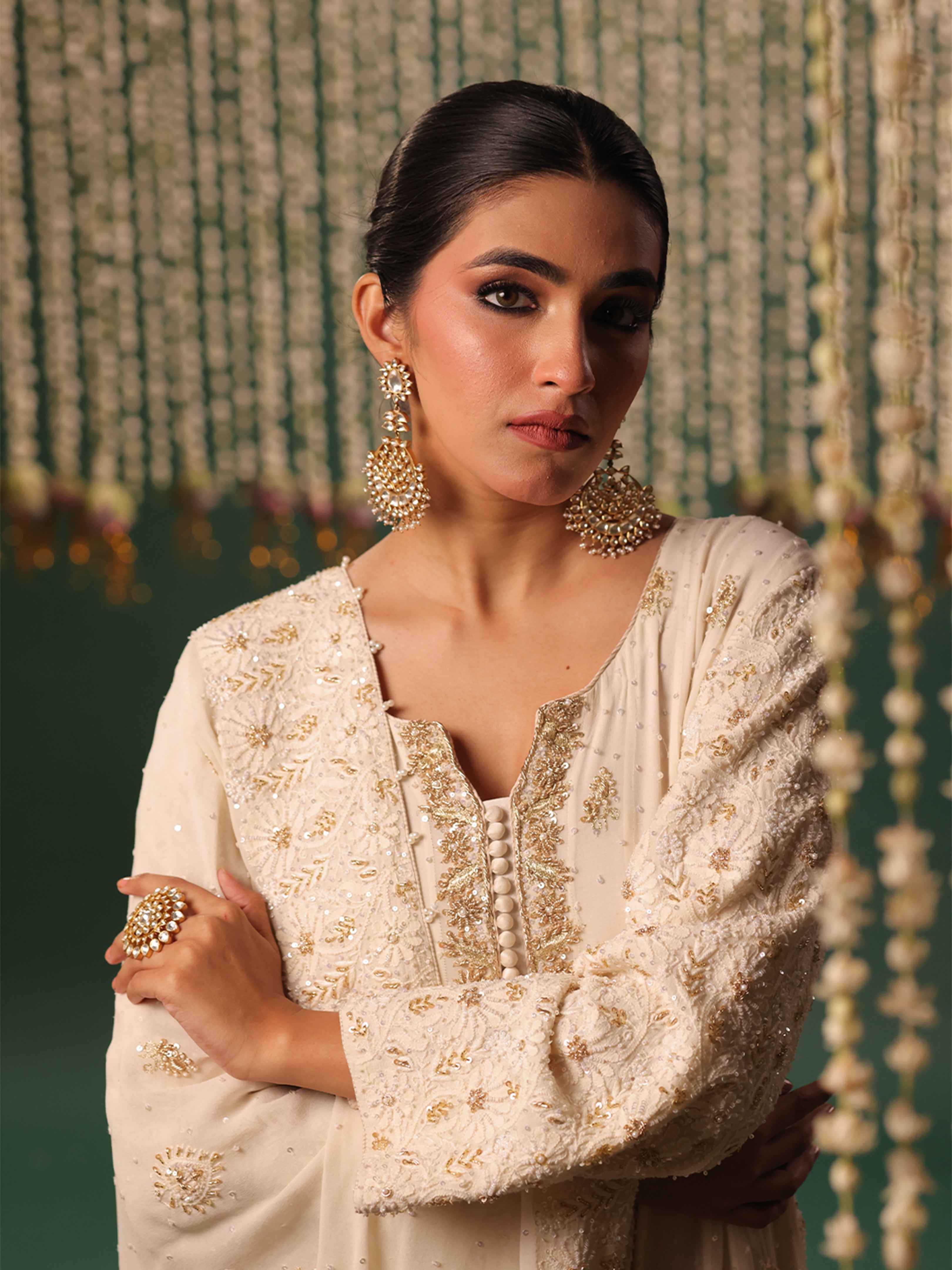 Ivory Pure Georgette Chikankari Anarkali and Dupatta