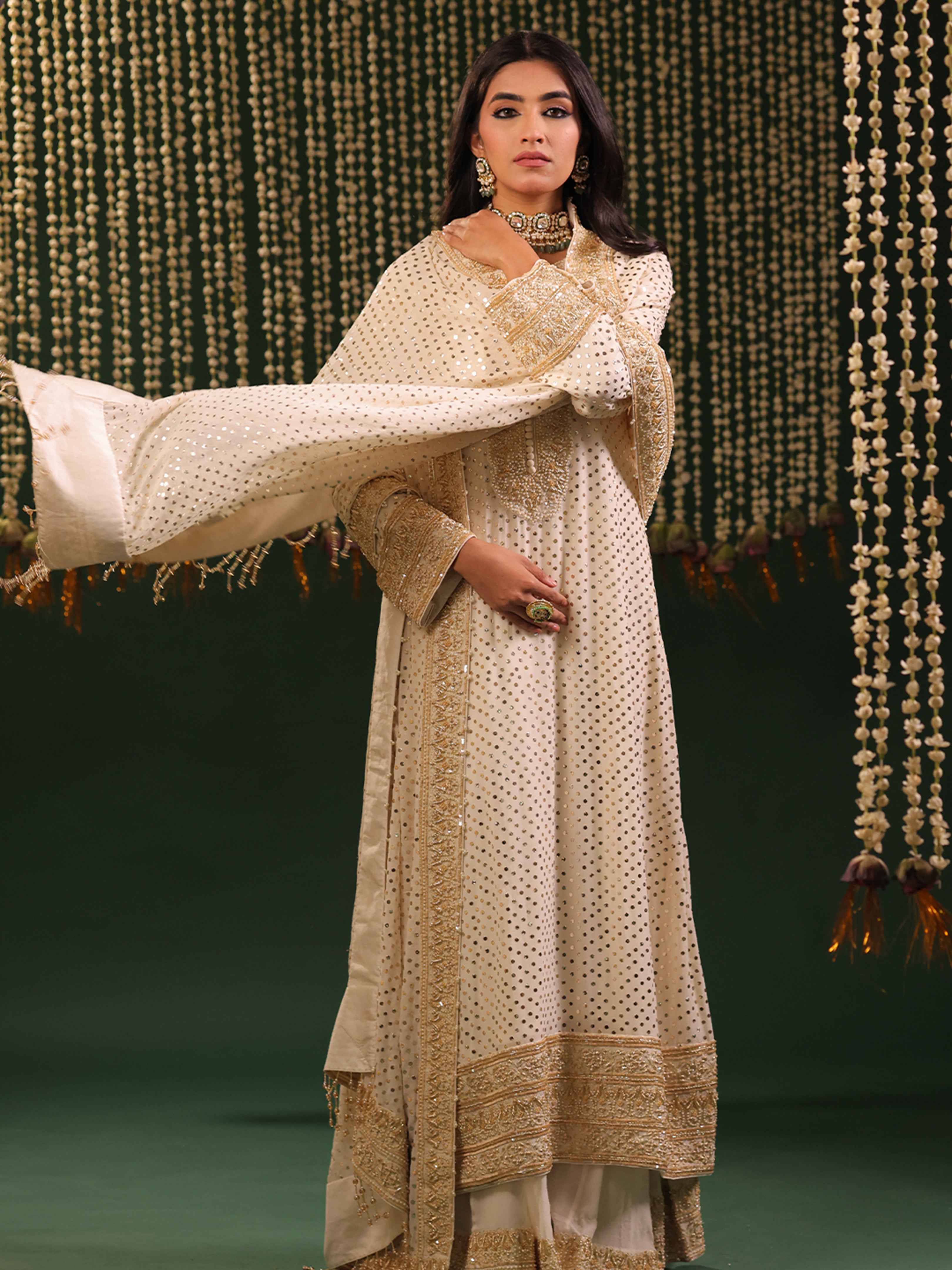 Ivory Pure and Premium Georgette A line Kurta and Dupatta