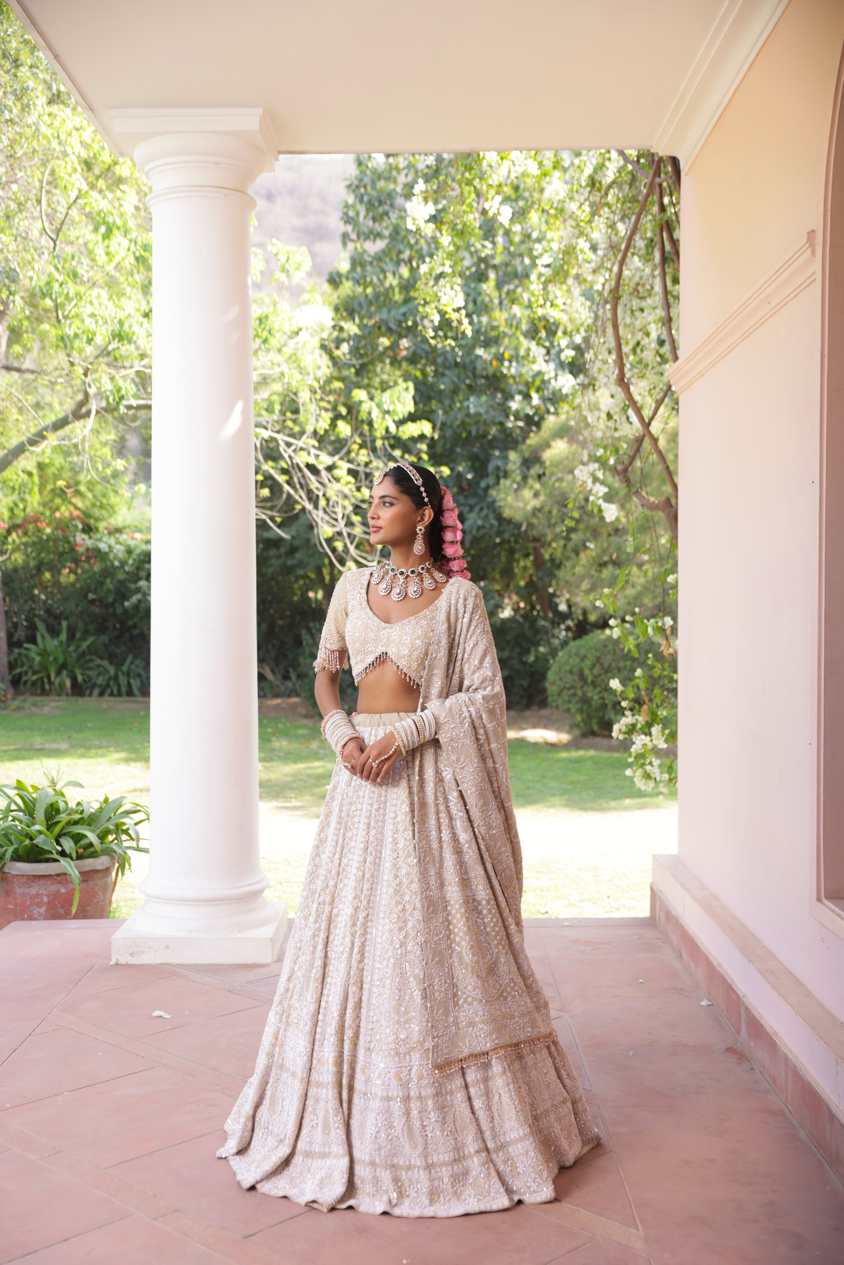 Earthy Green Pure & Premium Georgette Chikankari Lehenga Set