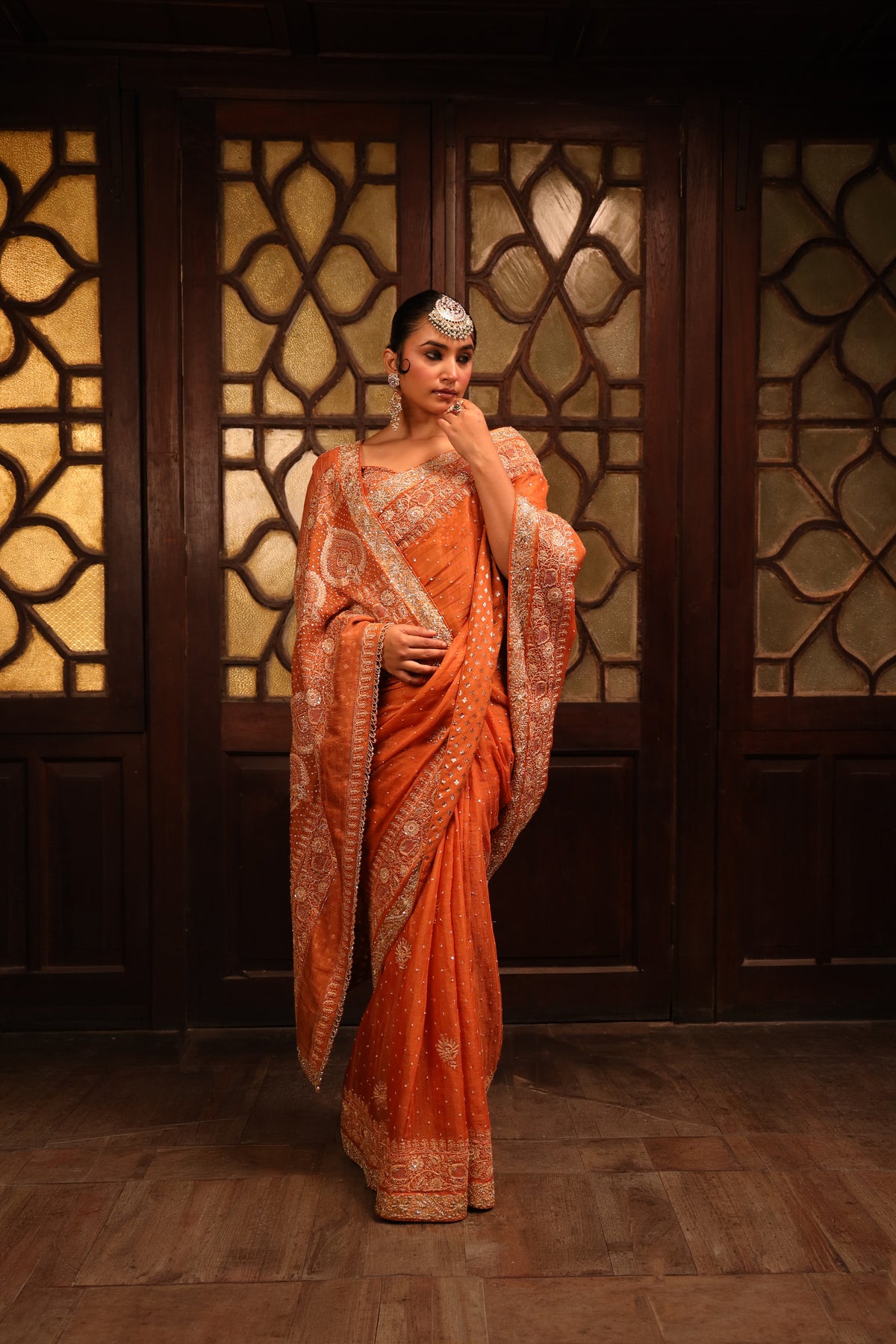 Burnt Orange Pure & Premium Tissue Chikankari Saree