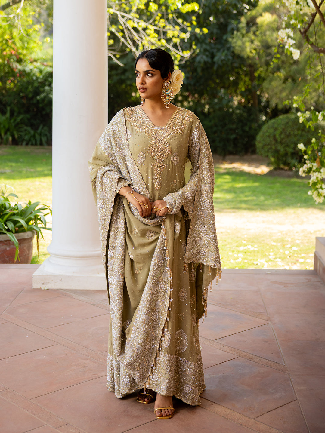 Muted Ochre Pure & Premium Georgette Chikankari Anarkali & Dupatta