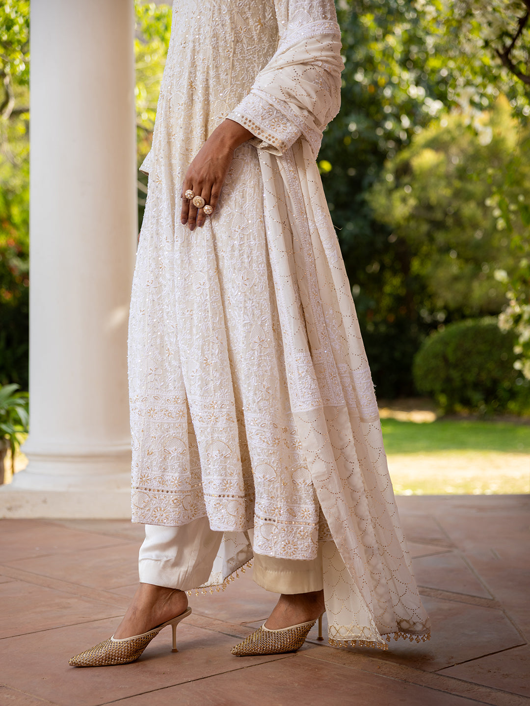 Ivory Pure & Premium Georgette Chikan Mukaish Anarkali & Dupatta