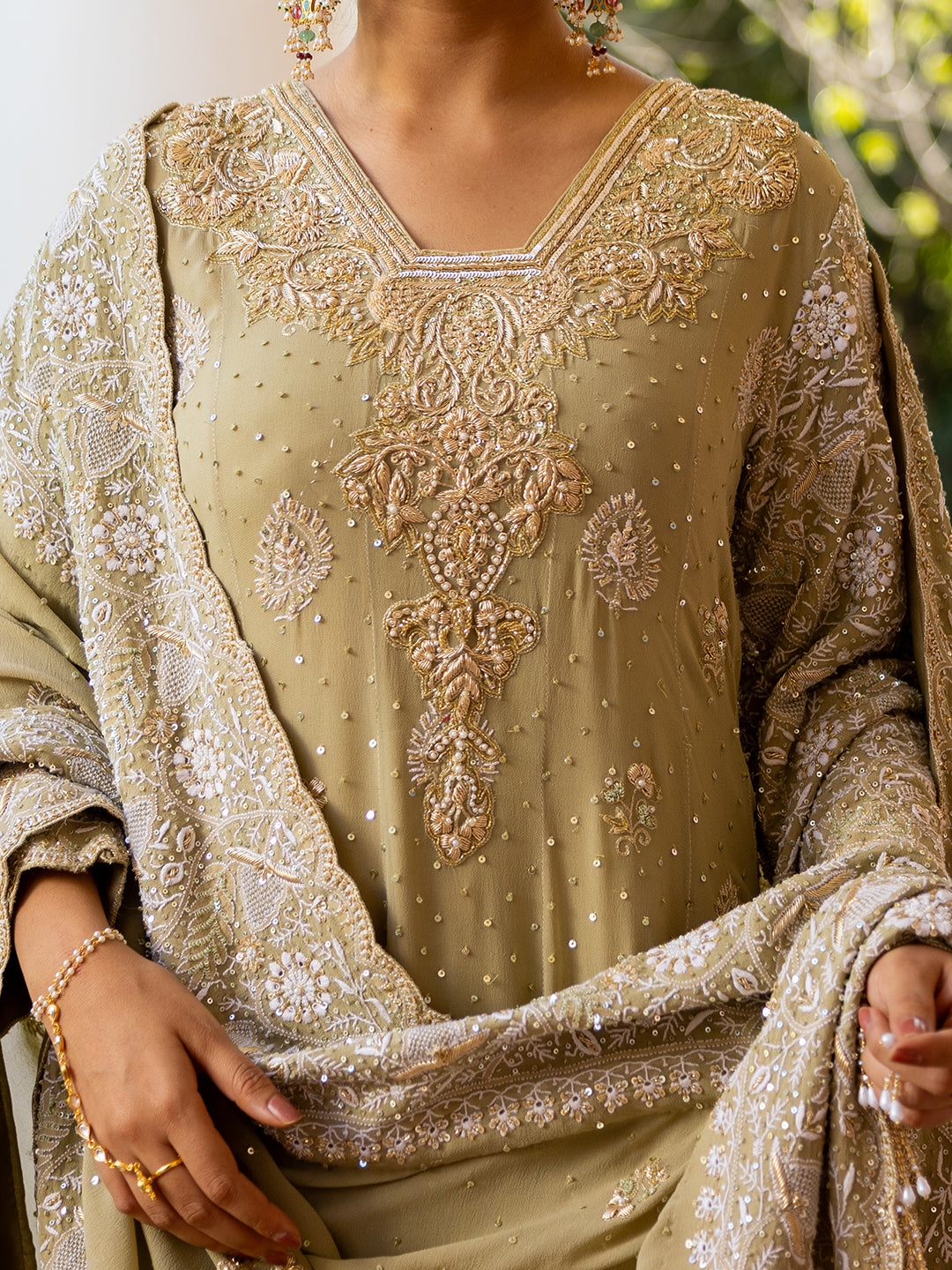 Muted Ochre Pure & Premium Georgette Chikankari Anarkali & Dupatta
