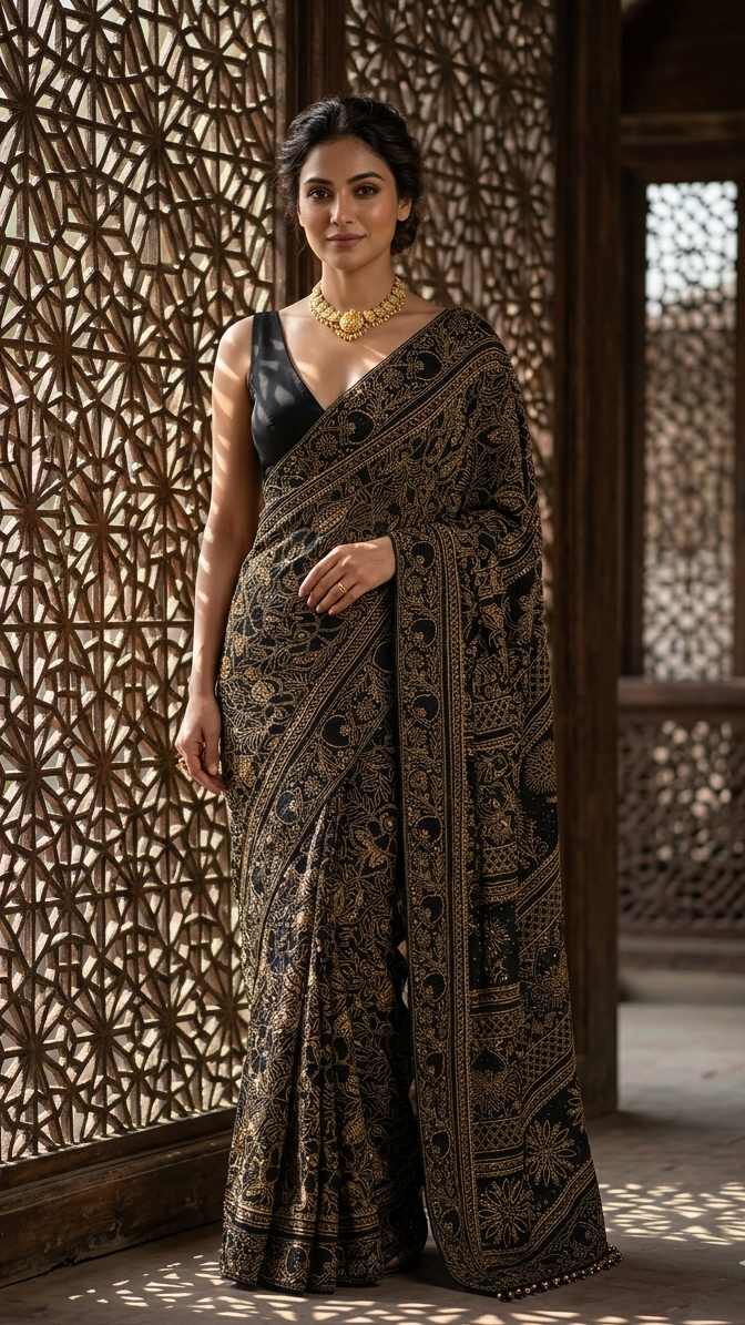 Black Pure & Premium Georgette Chikankari Saree
