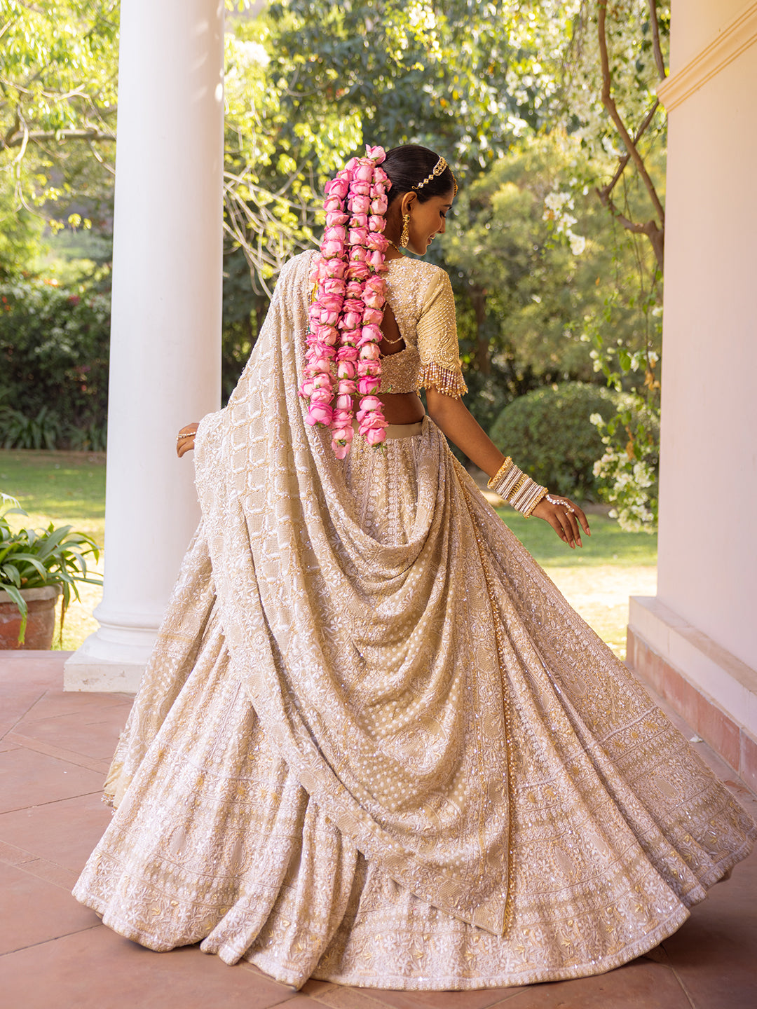 Earthy Green Pure & Premium Georgette Chikankari Lehenga Set