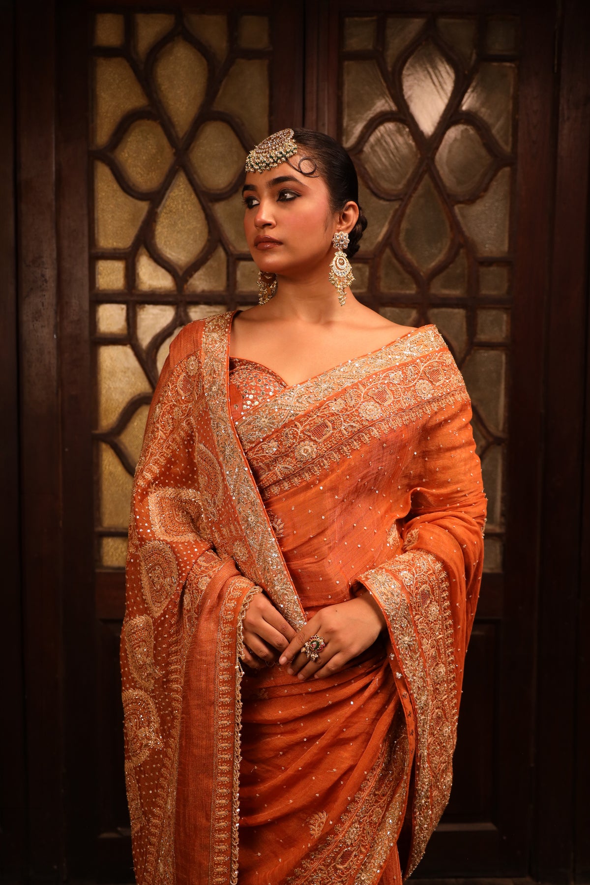 Burnt Orange Pure & Premium Tissue Chikankari Saree