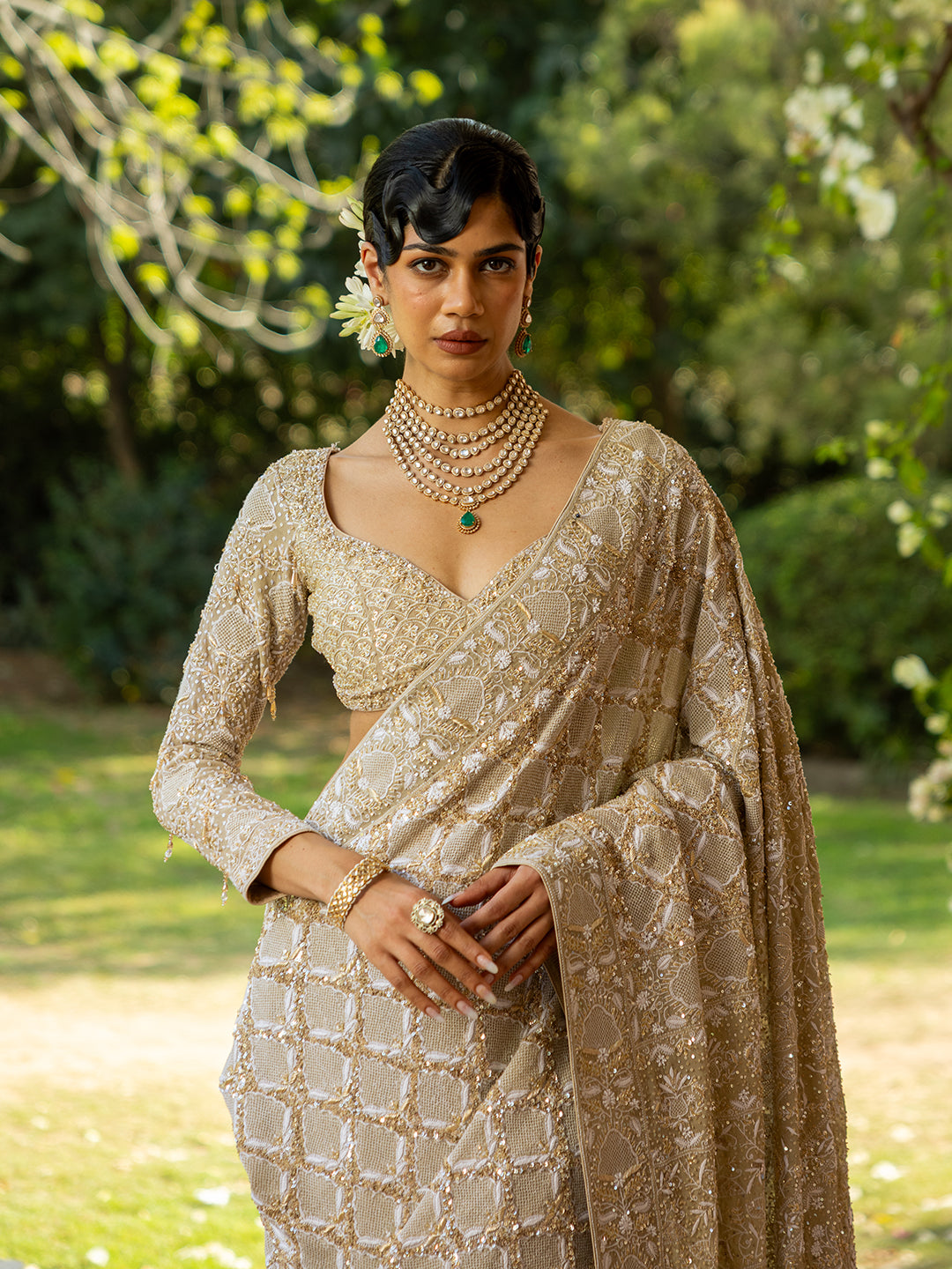 Earthy Green Pure & Premium Georgette Chikankari Saree